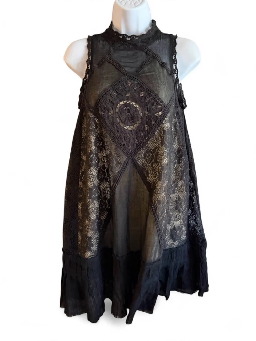 Free People Black angel Lace-Trim mini dress